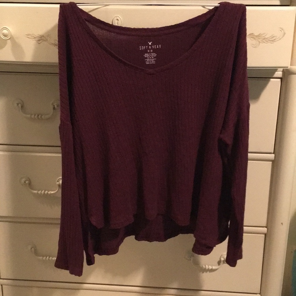 Long sleeved maroon soft and sexy shirt